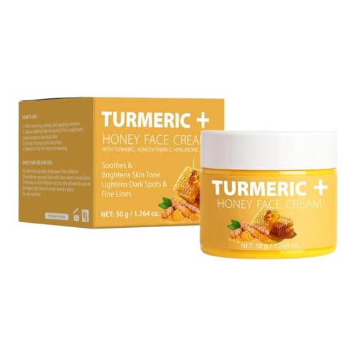 Crema facial de miel de cúrcuma, crema facial hidratante, fórmula hidratante iluminante, absorción no grasosa, probado en dermatólogo, 50 g, para mujeres, uso diario