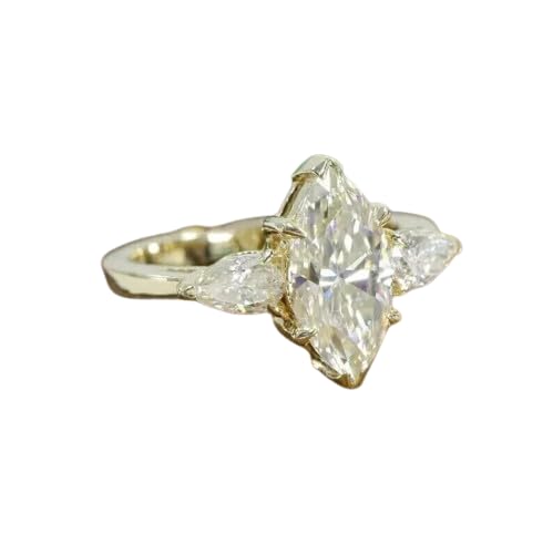 AARK & CO 2.5 Carat Marquise Cut White Diamond Three Stone Solitaire Engagement Ring, 14K Yellow Gold Finish
