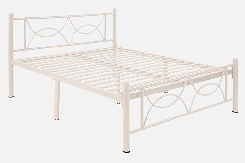 Image of Luno Metal King Size Bed Without Storage | Wrought Iron Double Bed with Headboard & Footboard | Sturdy Powder Coated Platform Bed King Size Cot for BedroomLivingRoom Ivory (75x72)
