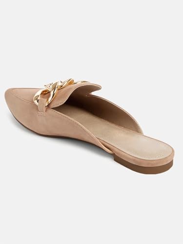 Image of Juliet Holy Womens Mules Flats Pointed Toe Backless Loafers Slip on Metal Chain Slides