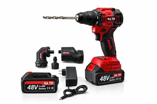 Image of KAITO 48V Cordless Hammer Drill Machine | Brushless Motor | 13MM Metal Removable Chuck | 2000 RPM & 128 Nm Torque | Includes 2 Li-ion Batteries, Charger & 4 Attachments