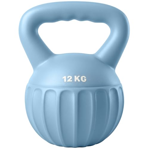SPORTNOW Kettlebell 12 kg, haltère avec poignée Antidérapante, haltère à boule, musculation, entraînement, pour gym, bleu