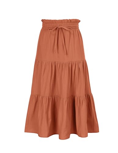 Image of Maxi Skorts Skirt for Girls Button Front High Waisted Long Skirt with Belt Ruffled Skirts with Pocket 3-12Years