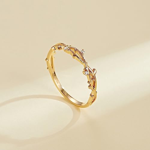 Vintage Gold Twig Ring for Mother, 925 Sterling Silver CZ Leaves Branch Hollow Stacking Ring to Daughter,14K Gold Plated Rings for Women Mother's Day Christmas Birthday Wedding Jewelry Gift3