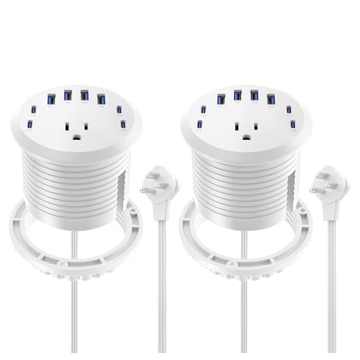 Jgstkcity 65W USB-C Hidden Desktop Power Grommet: 1 AC Outlet,8 USB Charging Ports,3'' Hole Flush Mount Pop-Up Power for Conference Tables & Nightstands (Whtie, 6 FT - 2PCS)