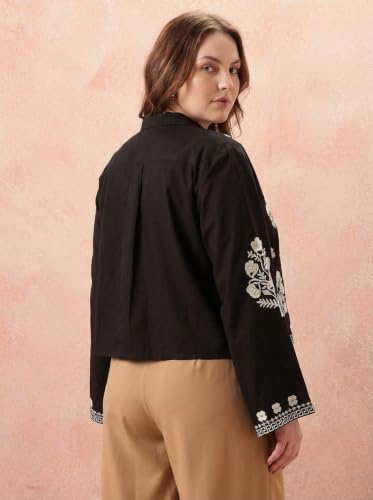 Image of Bee M Pee Designer Women's Embroidered Korean Crop Shirt | Full Bell Sleeves Western Tops for Woman Stylish | Oversized Formal /Casual /Office Wear Cotton Shirts Top for Women