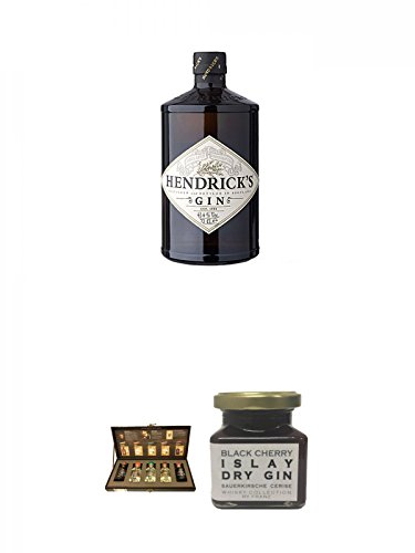 Hendricks Gin Small Batch 0,7 Liter + Filliers Collection 5 x 0,05 MINIATUREN in dekorativer Box + Islay Dry Gin Black Cherry Sauerkirsche Marmelade 150 Gramm