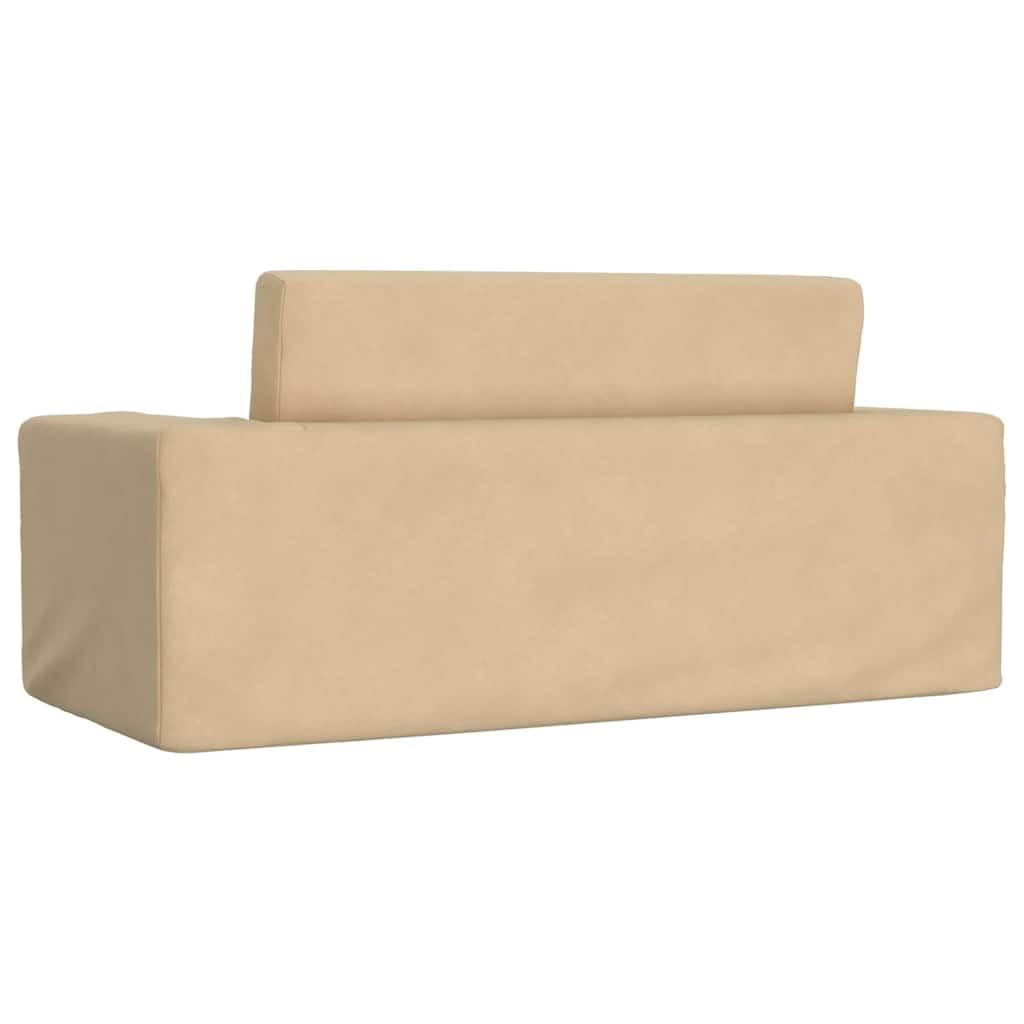 Dziecięca sofa do spania 2-osobowa, kremowa, miękki plusz ze zdejmowaną poszewką i wypełnieniem piankowym, do pokoju dziecięcego, zabawy i spania, kompaktowa, bezpieczna i łatwa w utrzymaniu