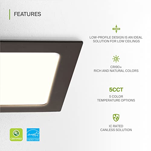Asd 6 Inch Ultra Thin Square Led Recessed Lighting Oil Rubbed Bronze, 5 Cct 2700K-5000K 15W 60W Eqv 1197Lm, Dimmable Canless Ceiling Square Downlight With J-Box - Ul Energy Star 6 Pack #TOP2