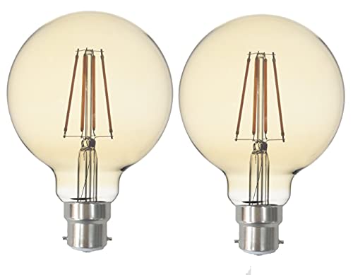 SD LUX Bombillas LED regulables B22 de 8 W, estilo vintage, filamento G95, ámbar, sin parpadeo, bayoneta, Edison, 8 W, blanco cálido 2700 K, 2 paquetes [clase energética A+] Cover