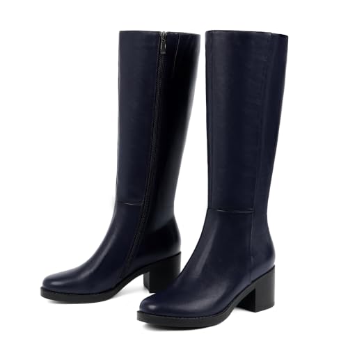 Image of Easyfox Womens Knee High Boots Chunky Low Heel Round Toe Tall Long Boots