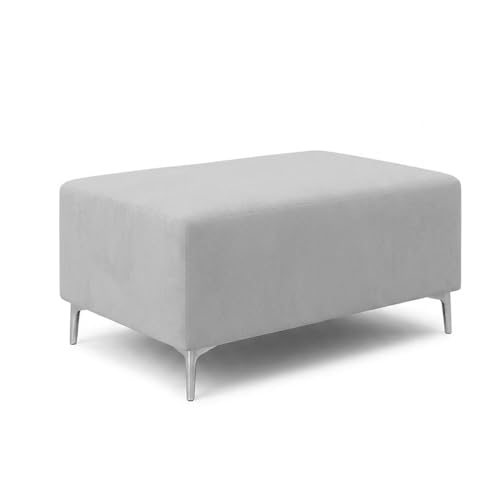 Image of FURNY Regan 4 Seater L Shape Sofa Set with Movable Ottoman | Flexible Left or Right Layout | Plush Velvet Fabric (Light Grey) | Perfect for Living Room, Guest Room & Office