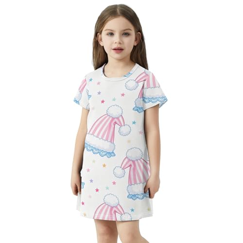 Vestidos casuales para verano con sombrero azul para niñas de 2 a 8 años 2