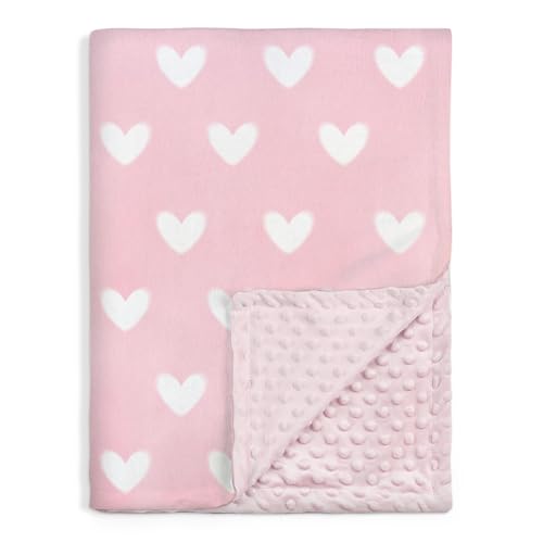 Image of Heart Minky Baby Blanket 30 x 40 Inches for Girls, Soft Plush Receiving Blanket with Dotted Back, Gift for Toddler Newborn Infant Christmas Birthday Baby Shower