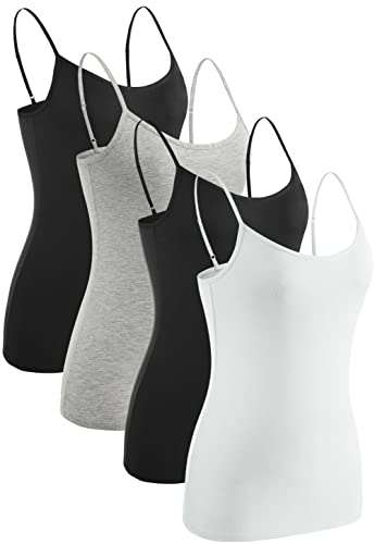 Rosyline 4 Piece Women Camisole Basic Undershirt Adjustable Spaghetti Strap Tank Top Black/Grey/Black/White L