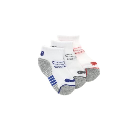 PUMA Kids Boys 6-Pack Terry Quarter Crew Socks Socks - Red, White