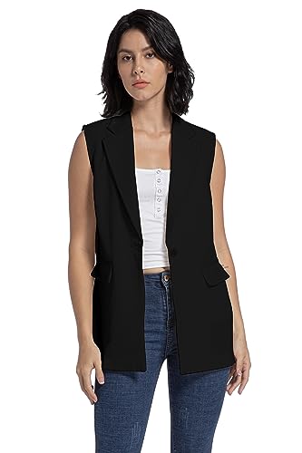 V VOCNI Long Vest for Women Sleeveless Blazer Vest Open Front Button Lapel Duster Trench Cardigan Top