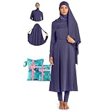 NAJMA,Burkini Mujer Musulmana,Hijab legislado,Burkini Mujer Modesta 5 Piezas – Tela no ajustada – Traje de baño (FR/ES, Alfa/letras, Mediano, Grande, Talla normal, Violeta Lavanda)