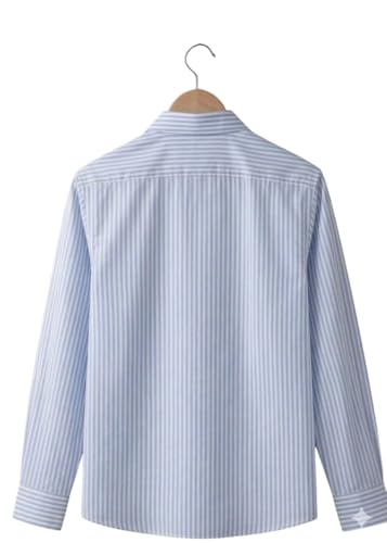 Calucani Men's Blue and White Striped Long Sleeve Button-Down Shirt (in, Numeric, 40, Regular, Sky Blue) - Image 3