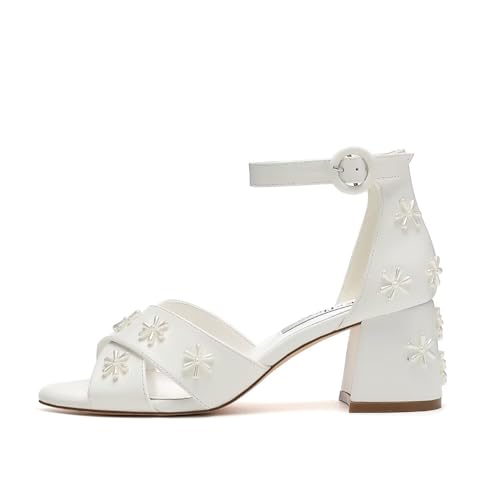 Pearl Heels Open Toe Wedding Shoes for Bride Block Heel Wedding Sandals Ankle Buckle Strap Bridal Shoes3
