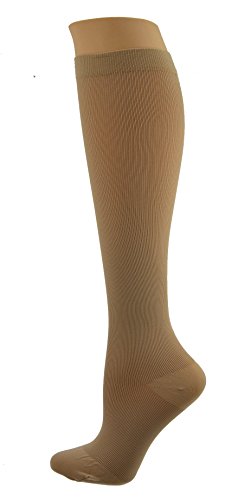 Sierra Socks Women Nylon Trouser Compression Support Travel 15-20 mmHg Made in USA (2XL Tan)