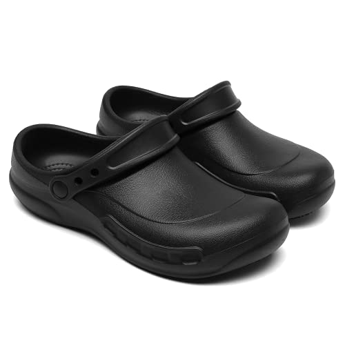 JSWEI Mens Non Slip Garden Kitchen Chef Clogs Doctors Nursing Water Resistant Safty Working Shoes Black 8