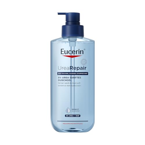 Eucerin UreaRepair 5% Urea Sanftes Duschgel 400 ml, feuchtigkeitsspendendes Shower Gel reinigt und peelt trockene Haut, reinigende Hautpflege für Gesicht und Körper mit Urea und Panthenol