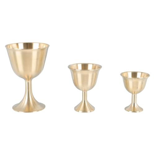 MAGICLULU 3個 銅製レトロ銅酒杯点 祭壇用供神酒杯 仏壇装飾カップ クラシックゴールデンデザインの装飾用ホーリーカップ
