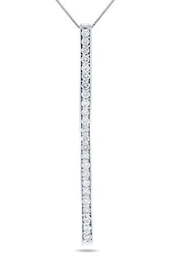 Jewelry Bliss 3/4 Carat 2 Inch Diamond Bar Pendant Necklace For Women in 14k White Gold, 18 Inch Chain