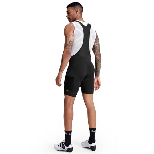 Santic Short masculino de ciclismo com bolso acolchoado 4D para ciclismo, Preto com bolso, XGG
