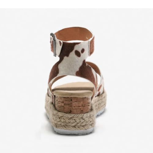 Girls Leopard Platform Wedge Sandals Open Toe Ankle Buckle Strap Summer Shoes3