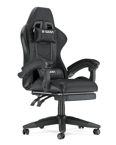 Racingreat Ergonomischer Gaming-Stuhl mit Fußstütze, Zocker Stuhl mit Lendenkissen, 90°-155° Neigung und Höhenverstellung, PC Gaming Stuh für Gamer Familien Erwachsene Jugendliche (Schwarz)
