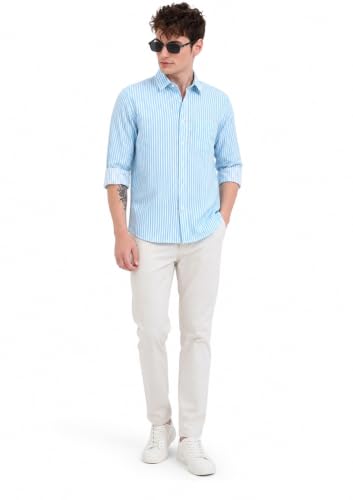 Image of Youth First Men's Cotton Blend Casual Shirt | Regular Fit Solid Full Sleeve Button Down Collared Shirts | Comfortable Formal Office Business Casual for Men