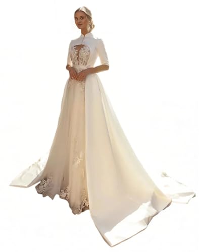 A-Line Elegant Formal Dress Sweetheart Court Train Half Sleeve Bridal Gown Luxury with Ruffles Appliques 2024