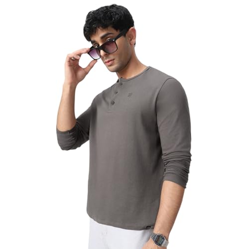 Image of Urbano Fashion Men's Solid Henley Neck Slim Fit Full Sleeve Cotton T-Shirt