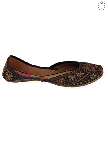 Image of Fulkari Women's Mirror Genuine Soft Leather Embroidered Jutis | Bite and Pinch Free Jutti | Punjabi Formal Juttis | Girl's Wedding Flat Ladies Mojari | Formal Ethnic Juti |