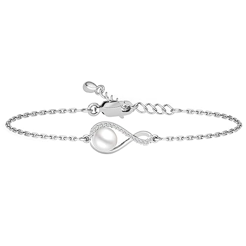 Image of Clara 925 Sterling Silver Real Pearl Pendant Earrings Chain Bracelet Ring | Platinum Plated, Swiss Zirconia | Gift for Women & Girls