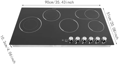 36'' Electric Cooktop 5 Burner, 110V 4800W Built-in/Desktop Radiant Electric Stove Top with 5 Power Levels, Timer, Child Safety Lock, LED Display Screen