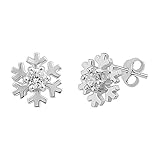 Stiftlänge: 11 mm Sterlingsilber Schneeflocke Ohrstecker mit CZ Kristall