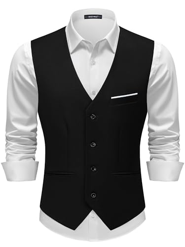 MAGE MALE Men's Suit Vests Casual Formal Dress Vest Business Slim Fit Waistcoat Vest with 3 Real Pockets for Suits Tuxedo