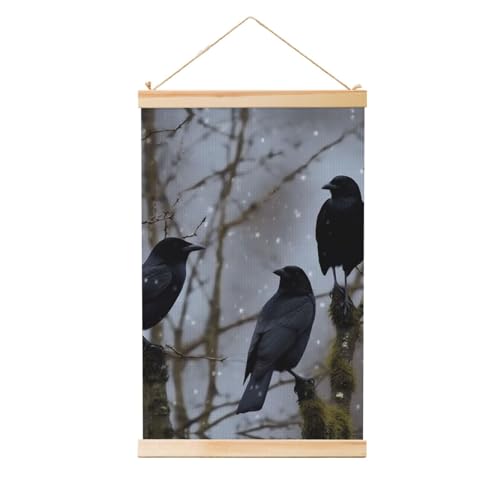 Poster à suspendre corbeau noir avec cadre en bois de salon 91x61 cm