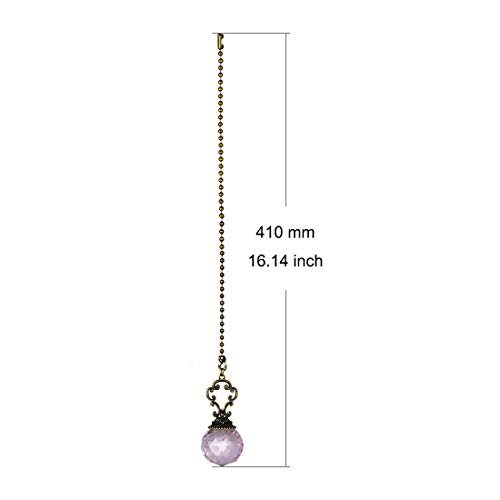 Image of Set of 2 Vintage-Style Pink Fan Pull Ceiling Fan Chain Pulls Crystal Prism Ball 12inch Chains for Home Decor