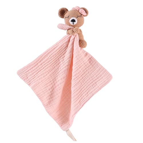 Image of Baby Doll Blankets & Plush Teddy Bear Rattle - Perfect Newborn Girl Essential, Crochet Baby Rattles, Security Blanket, and Sleeping Toys for Babies
