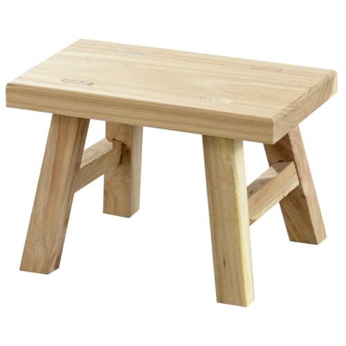 GRIRIW Taburete de Madera para Pequeño y Corto, Banco Rectangular de Madera Maciza Acabado Barnizado, Altura 19 Cm, Adecuado para Baño, Hogar y Uso Infantil
