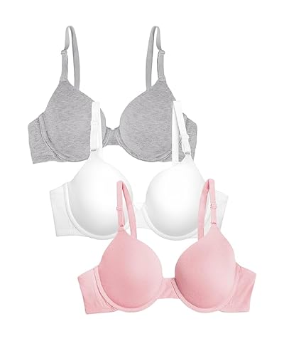 Fruit of The Loom Women's T-Shirt Bra, Blushing Rose/White/Grey Heather, 36DD, 3 Count (Pack of 1)