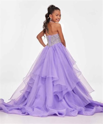 Girls Crystal Miss National Pageant Dresses Beaded Rhinestones Flower Girl Wedding Party 1st Communion Dress2