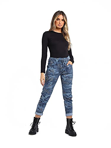 Womens Italian Magic Pants Elastic Waist Trousers with Side Pockets Drawstring US 4-18