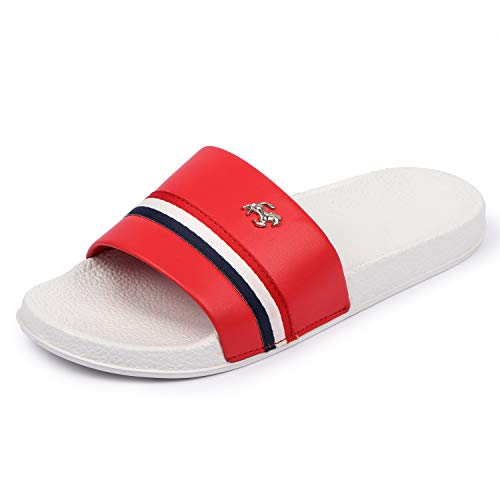 PERY-PAO Mens Stylish Sliders White, Red, Black, Grey, Sky Blue Boys Slippers, 6 Uk