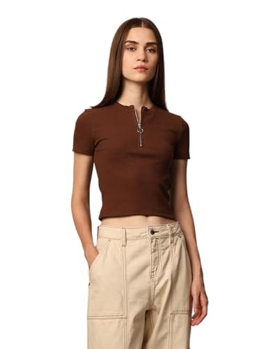 Image of ONLY Women's Cotton Solid Regular Fit T-Shirt