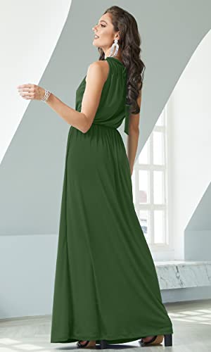 Image of KOH KOH Plus Size Womens Long Sleeveless Bridesmaid Halter Neck Wedding Party Guest Flowy Slimming Semi Formal Elegant Gala Ball Evening A-line Tall Gown Maxi Dress, Olive Green 3XL 22-24